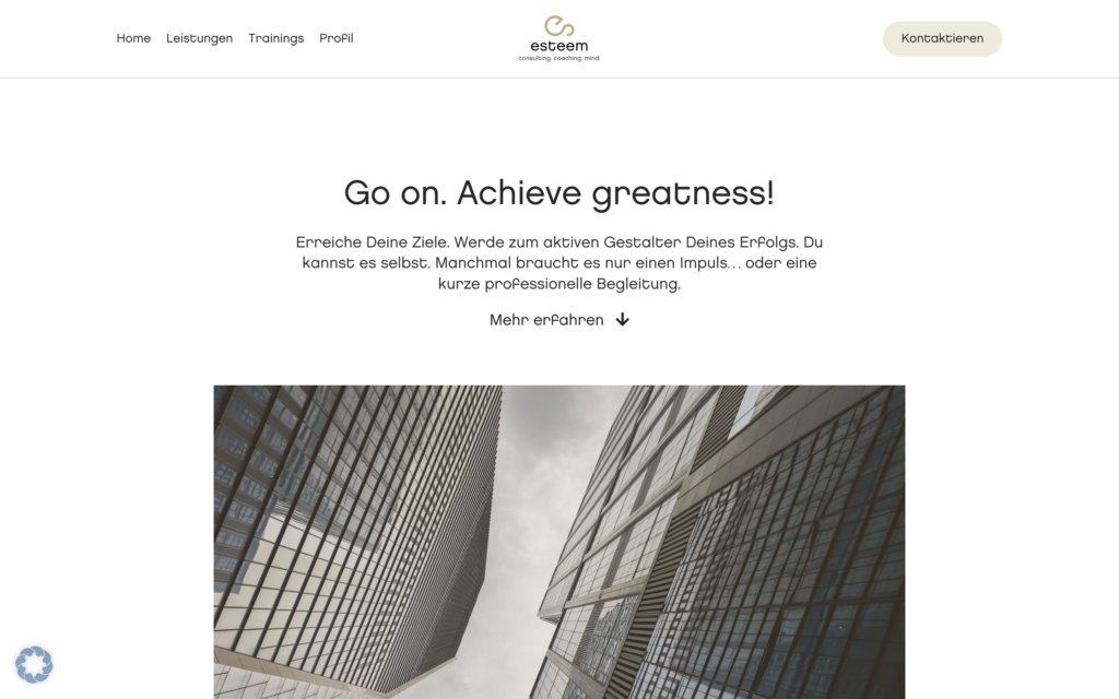 Beispielbild vom Esteem Website-Projekt - Man sieht ein Bild und darüber schwarzen Text auf weißem Hintergrund - erstellt von Innovative Design